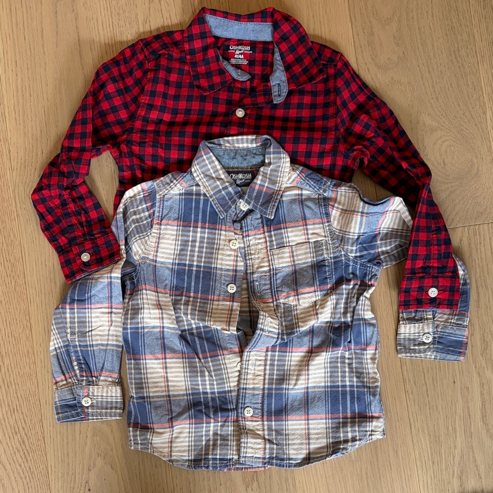 OshKosh B'gosh Boys' Red and Blue Plaid Button-Down Shirts (Two-Pack)